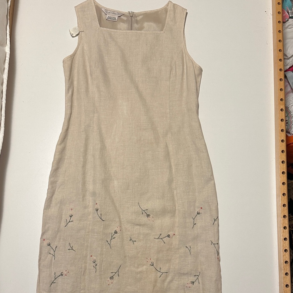 Laura Ashley Beige Linen Floral Dress